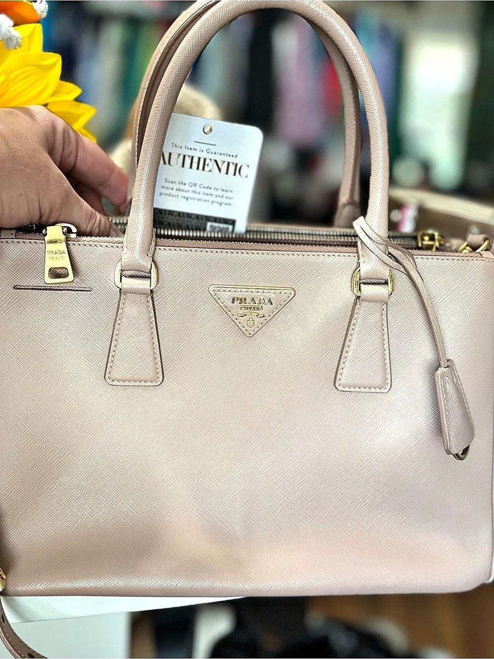 Prada Saffiano Lux Double Zip Tote Pink Like New